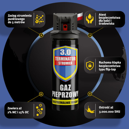 Gaz pieprzowy Terminator 3.0 50 ml strumień 3 000 000 shu