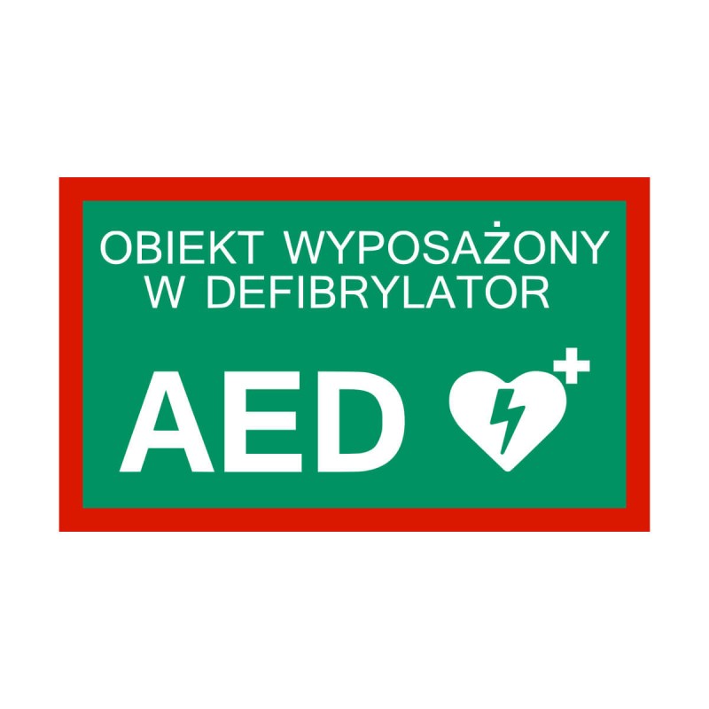 Tablica informacyjna AED - obiekt wyposażony 25 x 15 cm