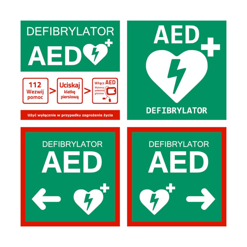 Zestaw tablic informacyjnych AED - 4 sztuki
