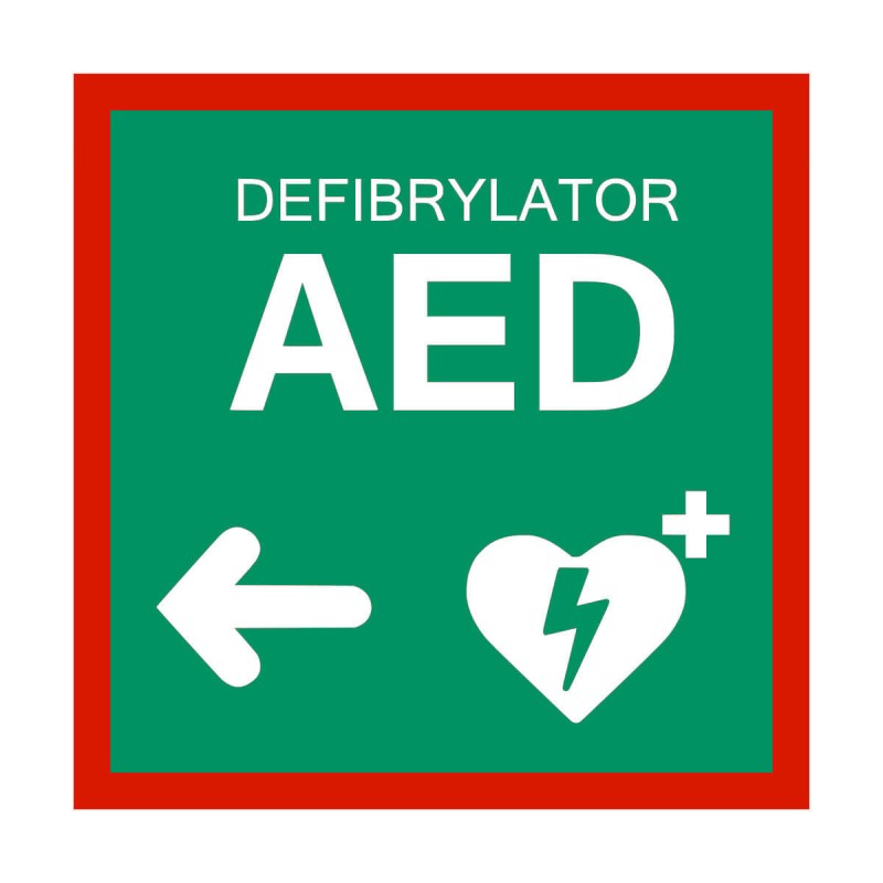 Tablica kierunkowa AED w lewo - 20 x 20 cm
