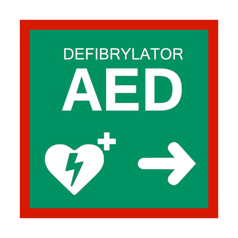 Tablica kierunkowa AED w prawo - 20 x 20 cm
